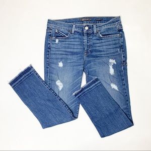 Level 99 Jeans Distressed Raw Hem Mid Rise Button Fly size 27P petite Blue